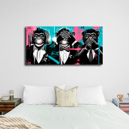 Three monkeys in jackets Canvas Wall Art Print