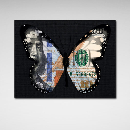 Butterfly dollar black Motivational Canvas Wall Art Print