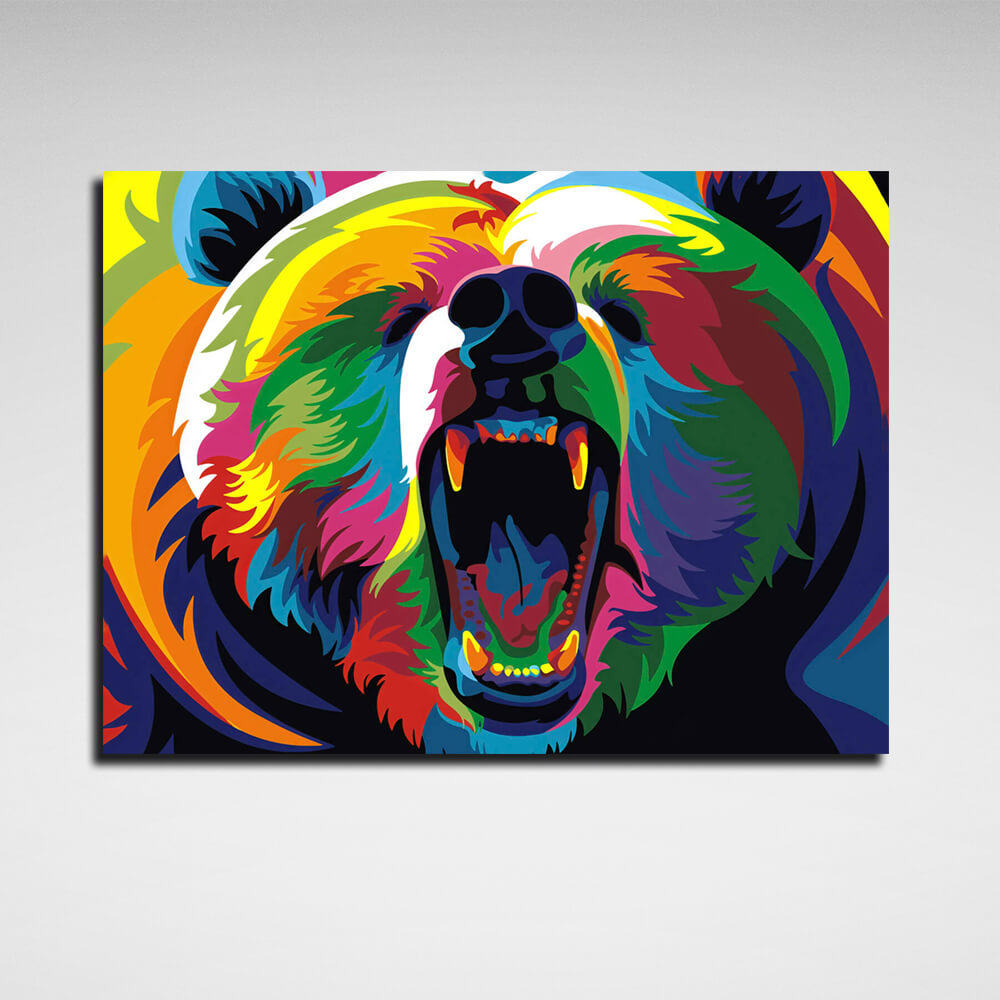 Colorful bear Canvas Wall Art Print