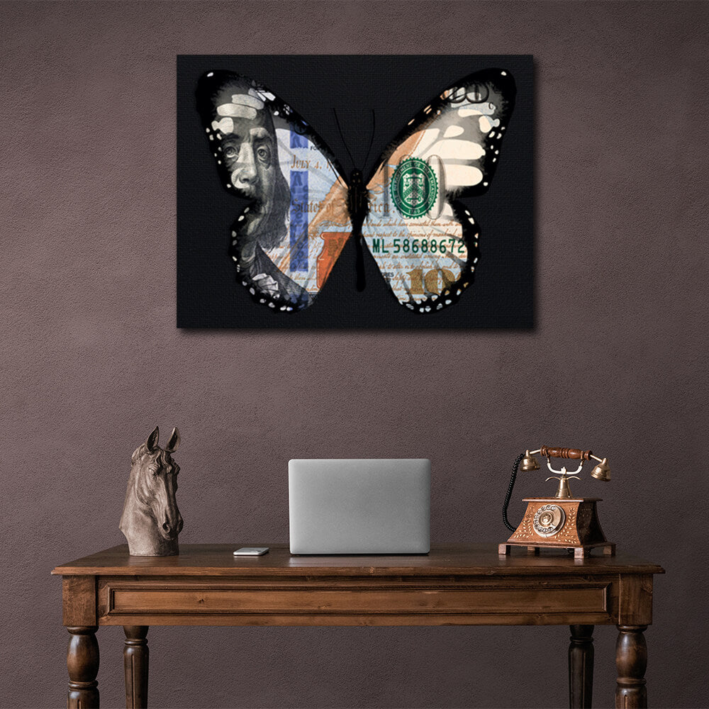 Butterfly dollar black Motivational Canvas Wall Art Print