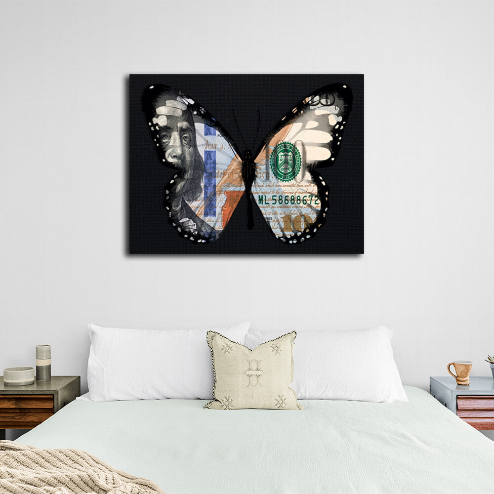 Butterfly dollar black Motivational Canvas Wall Art Print