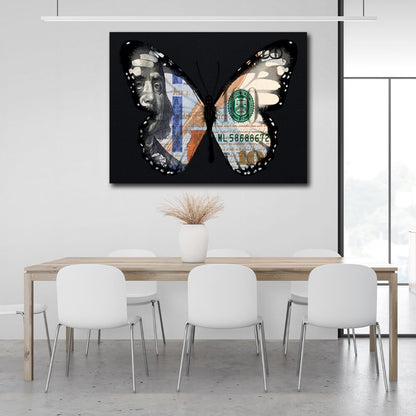 Butterfly dollar black Motivational Canvas Wall Art Print