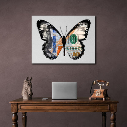 Butterfly dollar white Motivational Canvas Wall Art Print