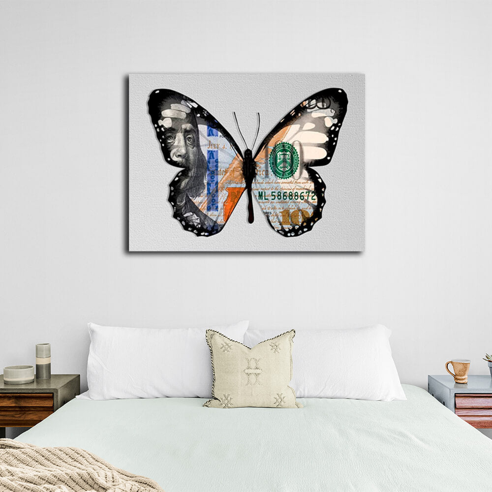 Butterfly dollar white Motivational Canvas Wall Art Print