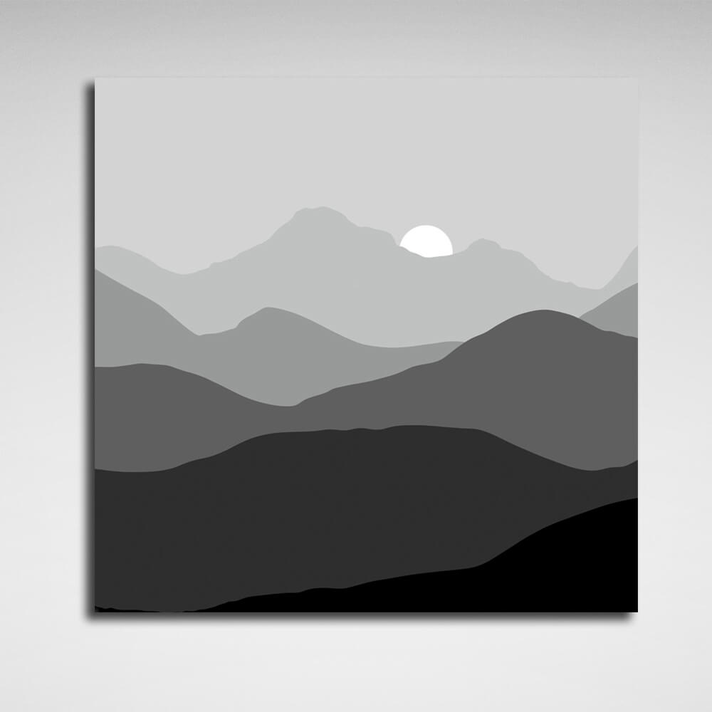 Abstraction Black and white mountains Canvas Wall Art Print