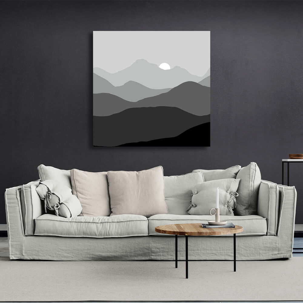 Abstraction Black and white mountains Canvas Wall Art Print