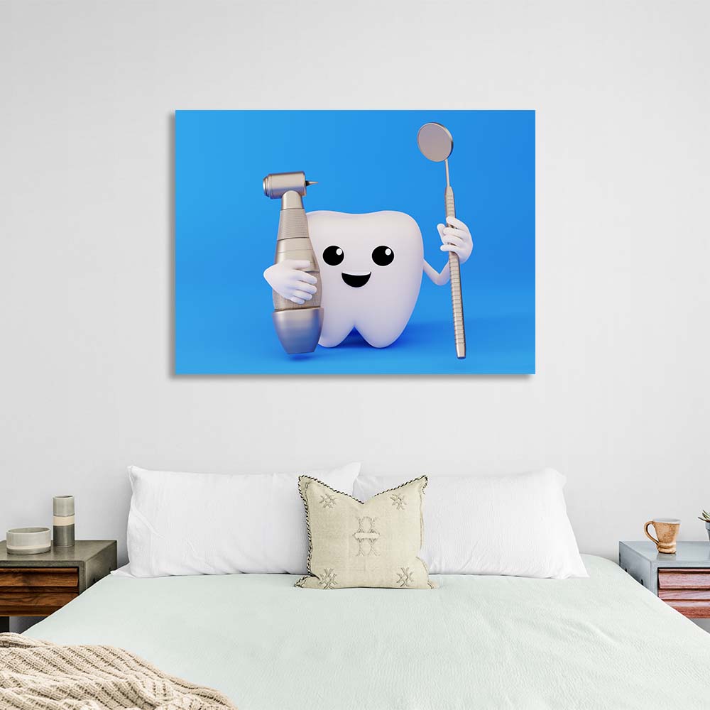 For dentistry tooth with instruments on a blue background Canvas Wall Art Print