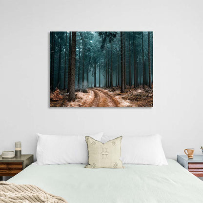 Canvas Wall Art Print Road in a pine forest