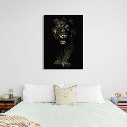 Canvas Wall Art Print Golden tiger on black background