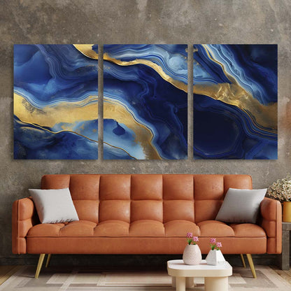 Multi Panel Canvas Wall Art Print  Deep blue marble with gold