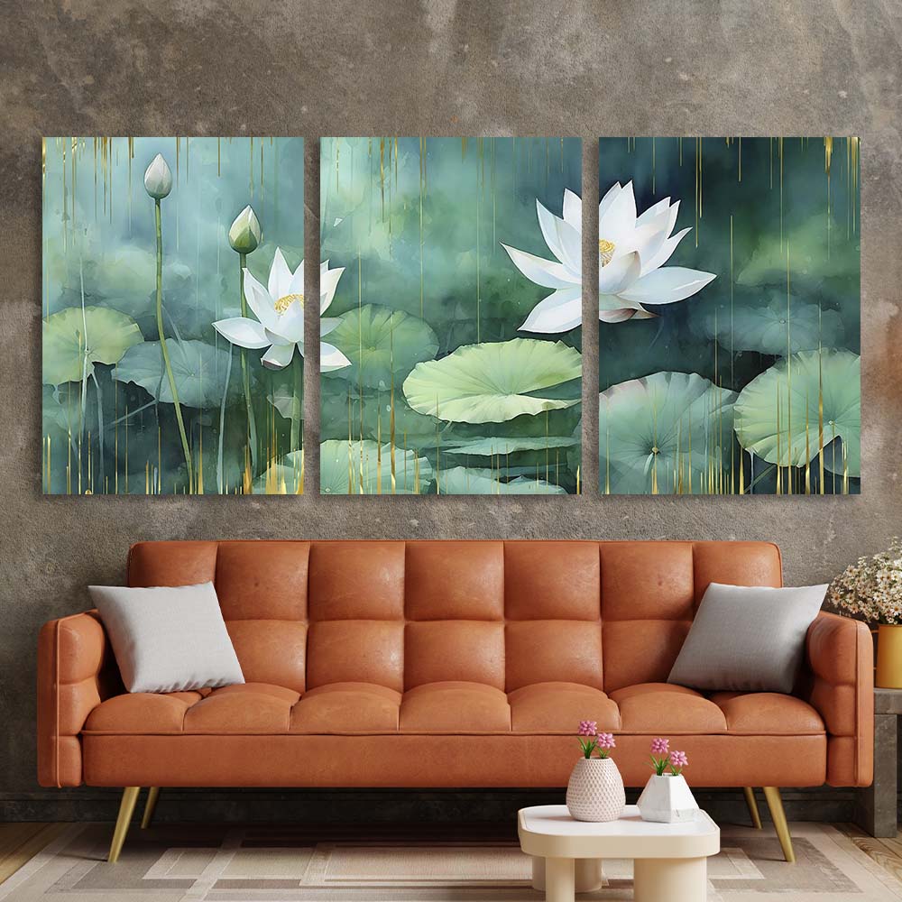 Multi Panel Canvas Wall Art Print Lilies in the pond