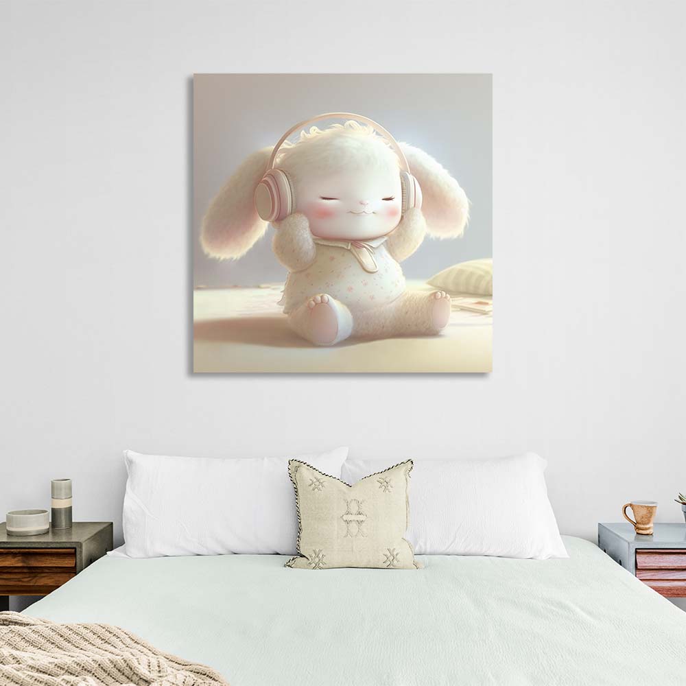 In the children's room Bunny in headphones Canvas Wall Art Print