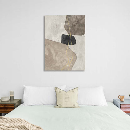 Abstraction Canvas Wall Art Print Golden lines on a beige background