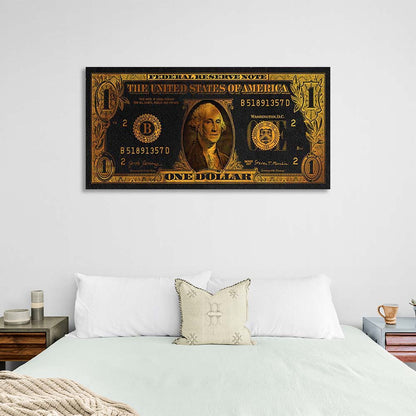 Inspirational Canvas Wall Art Print One dollar in gold color