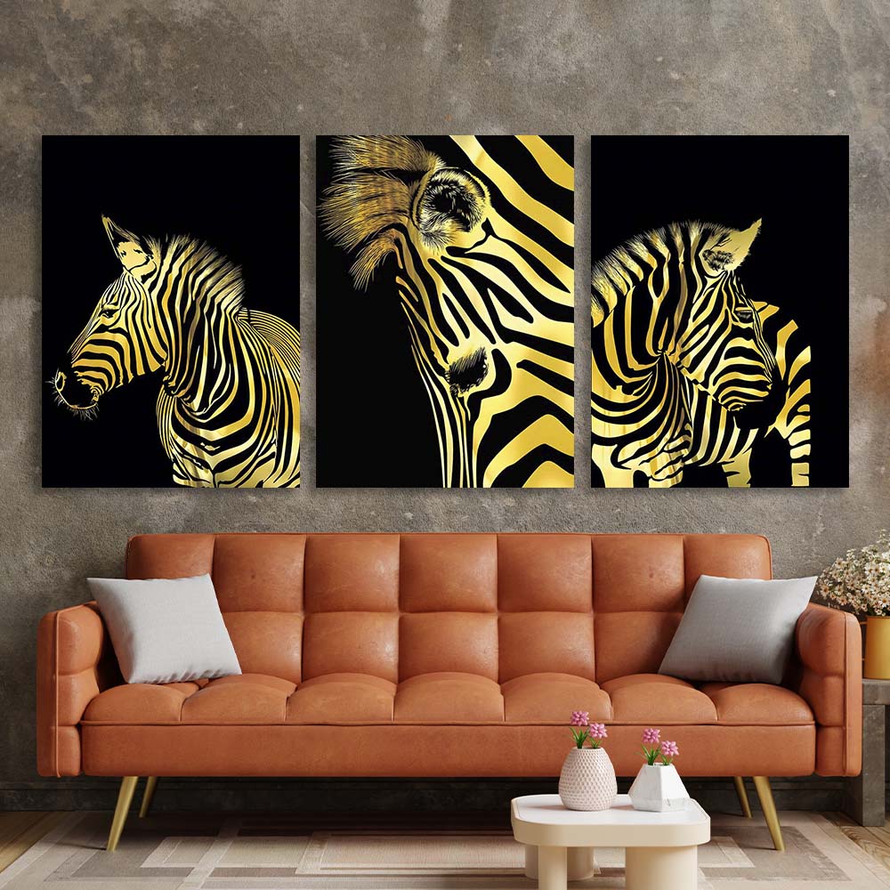 Multi Panel Canvas Wall Art Print Golden zebra