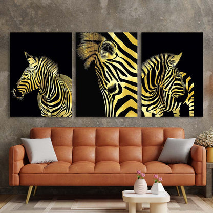 Multi Panel Canvas Wall Art Print Golden zebra