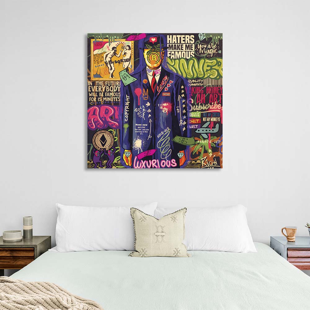 Pop art Son of Man with bitcoin Canvas Wall Art Print