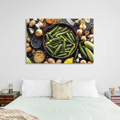 Canvas Wall Art Print For Kitchen Bamya with vegetables