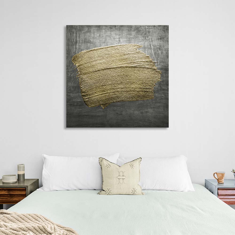 Golden strokes against a grey wall Abstraction Canvas Wall Art Print