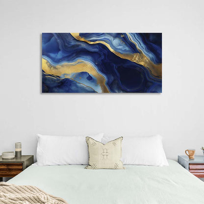 Abstraction Canvas Wall Art Print Deep blue marble with gold