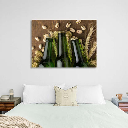 Canvas Wall Art Print For Kitchen Beer, hops, barley, pistachios