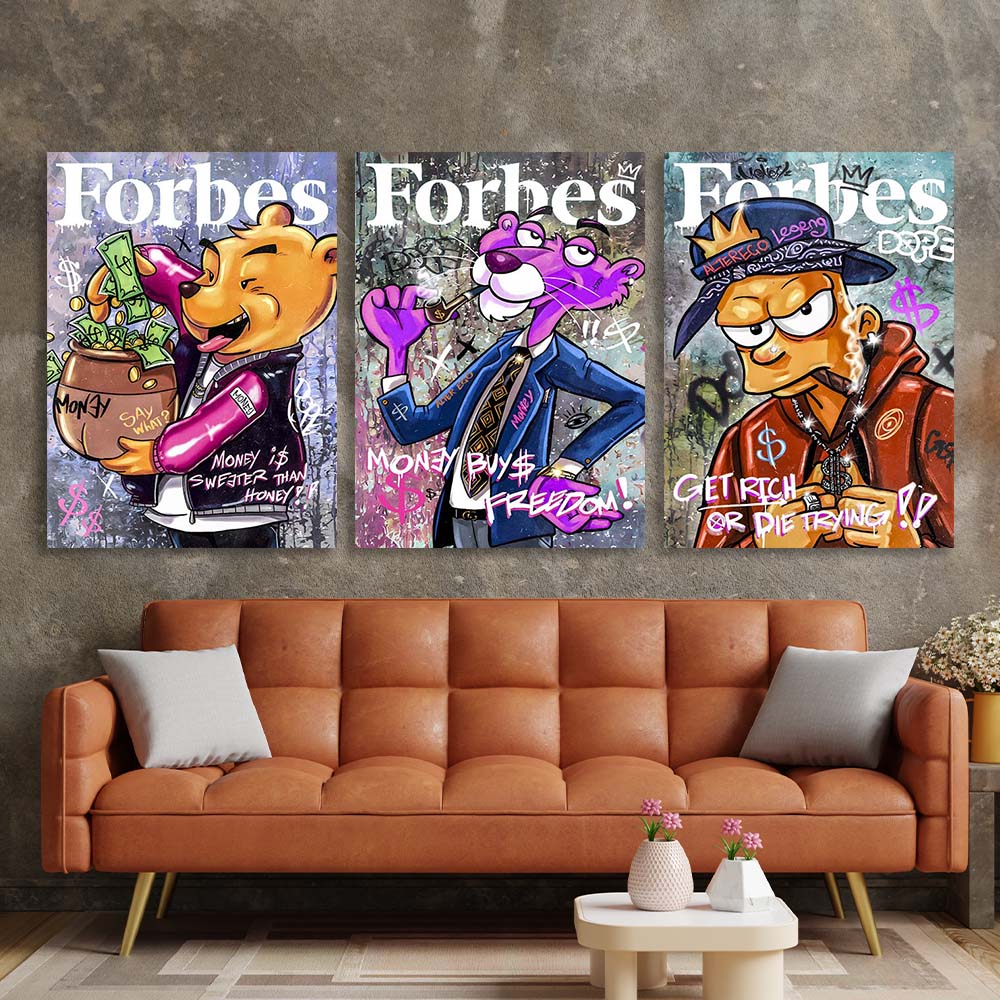 Multi Panel Canvas Wall Art Print Cartoon characters on the cover of Forbes