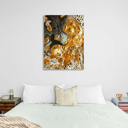 Abstraction Canvas Wall Art Print Divorces of gold paint on water