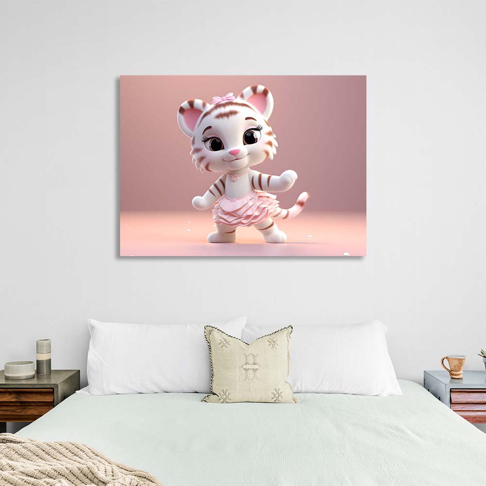 Canvas Wall Art Print Dancing tiger cub in a pink skirt