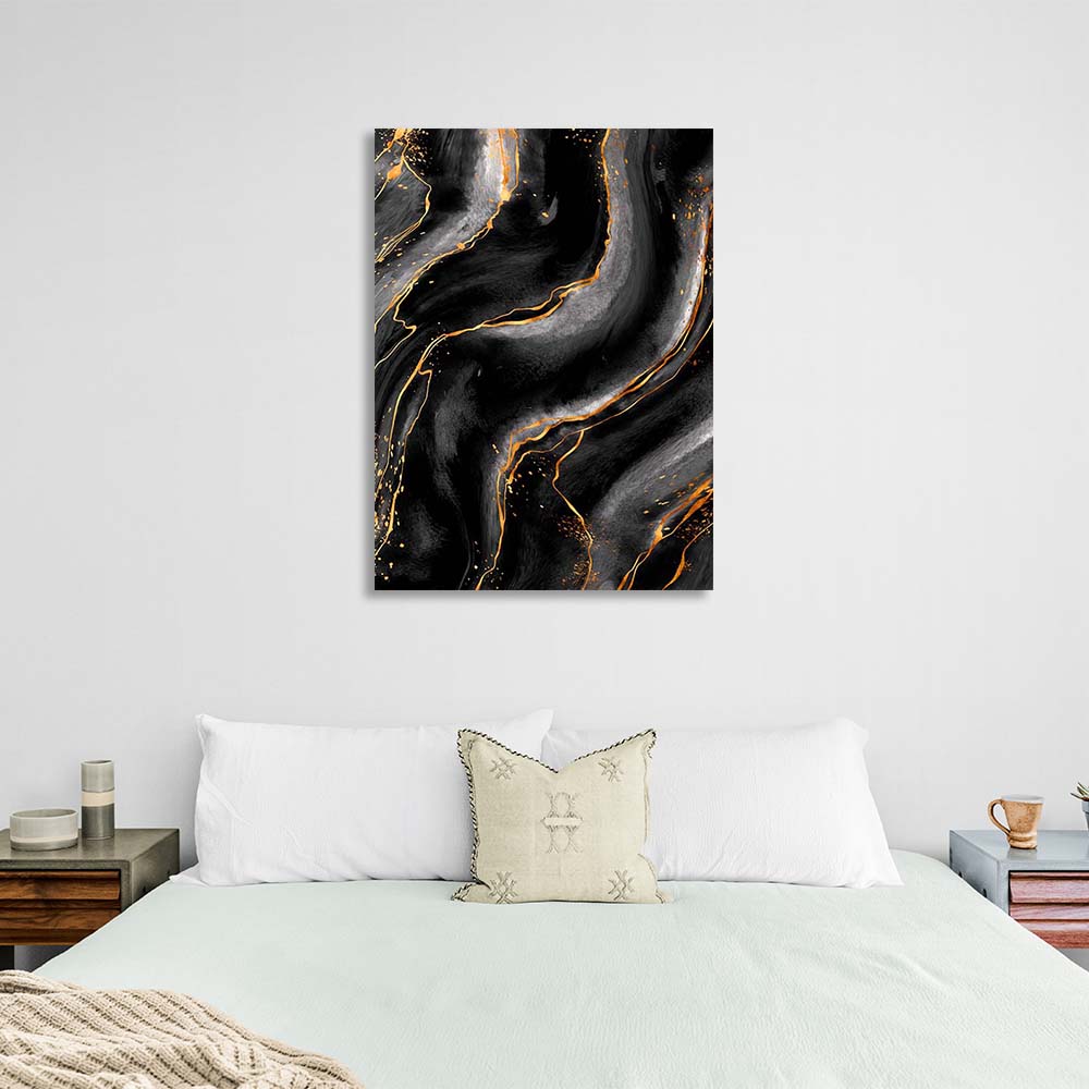 Abstraction Canvas Wall Art Print Black and white marble with gold