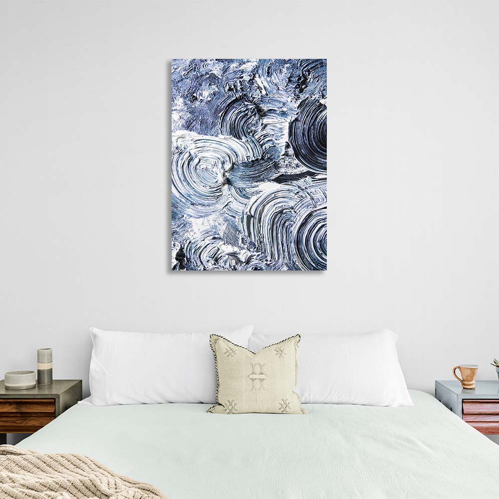 Abstraction Canvas Wall Art Print Blue strokes on white paint