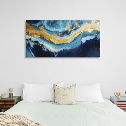 Abstraction Canvas Wall Art Print   Blue marble with gold