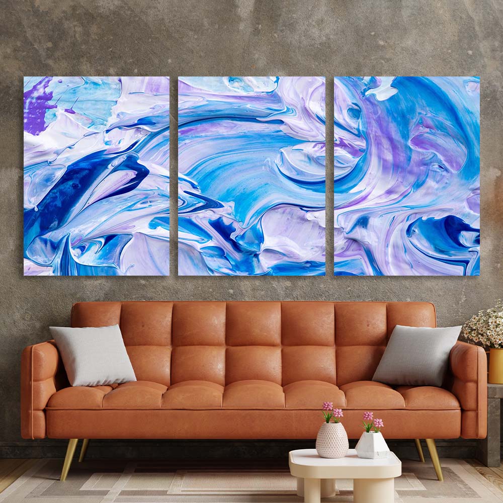 Multi Panel Canvas Wall Art Print Blue-purple paint splashes