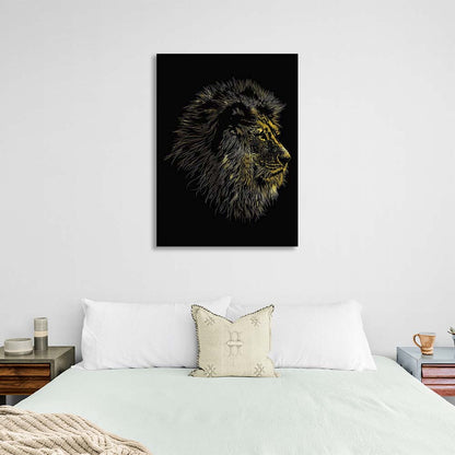 Canvas Wall Art Print Lion's head on a black background