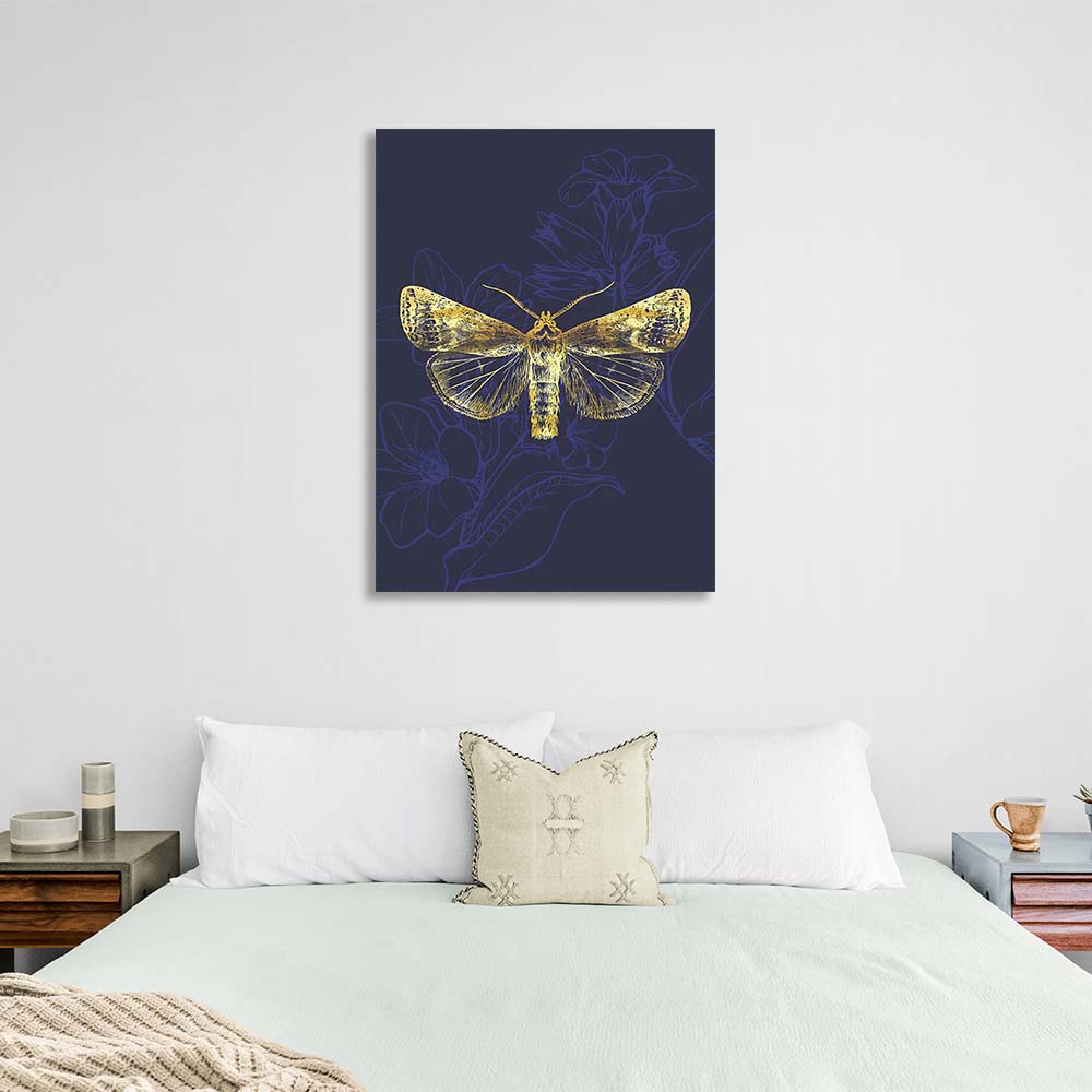 Canvas Wall Art Print Golden Owl Highward on a dark blue background