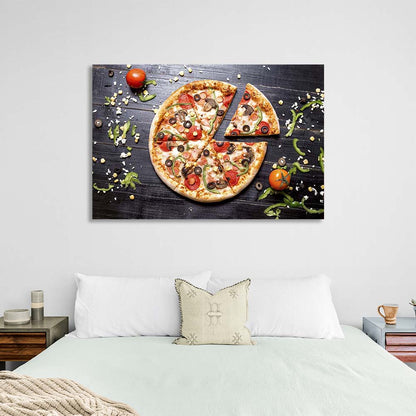 Canvas Wall Art Print For Kitchen Pizza with salami