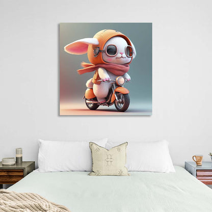 In the children's room Bunny on a motorcycle Canvas Wall Art Print