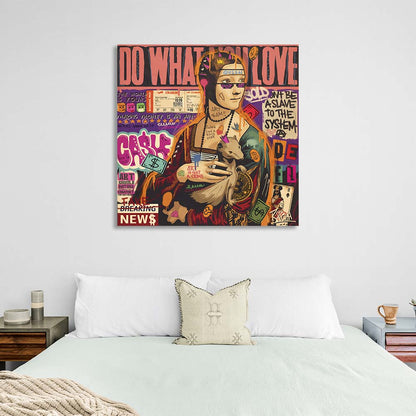 Pop art Lady with an ermine and bitcoin Canvas Wall Art Print