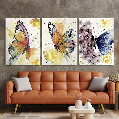 Multi Panel Canvas Wall Art Print Watercolor butterflies