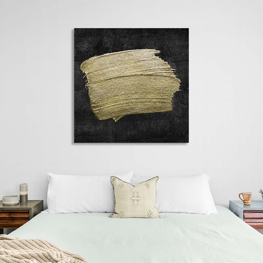 Golden strokes against a black wall Abstraction Canvas Wall Art Print