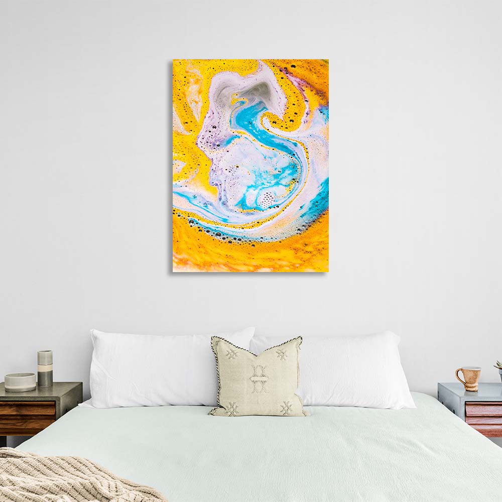 Abstraction Canvas Wall Art Print Yellow-blue paint divorces on water