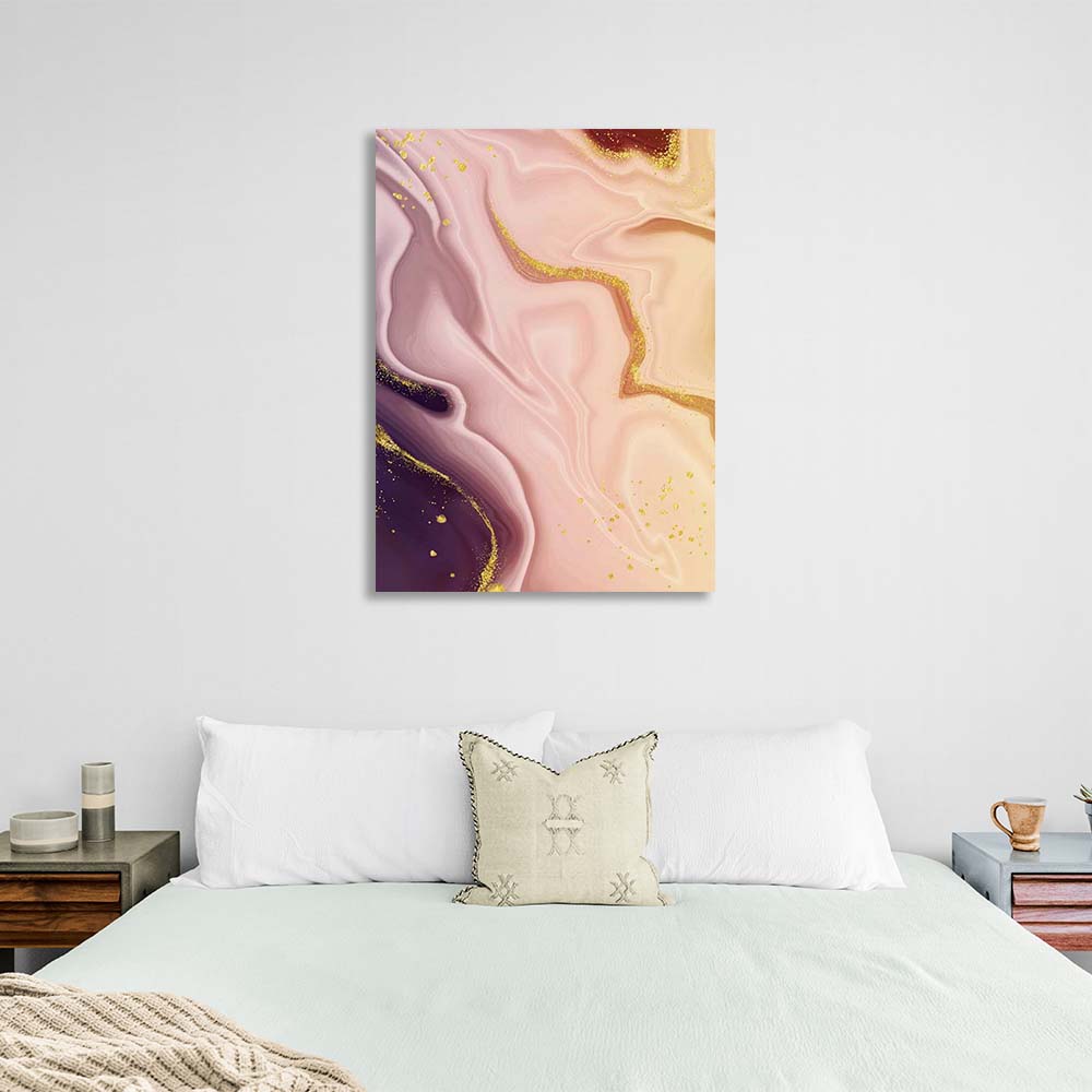 Abstraction Canvas Wall Art Print Purple-pink marble with gold