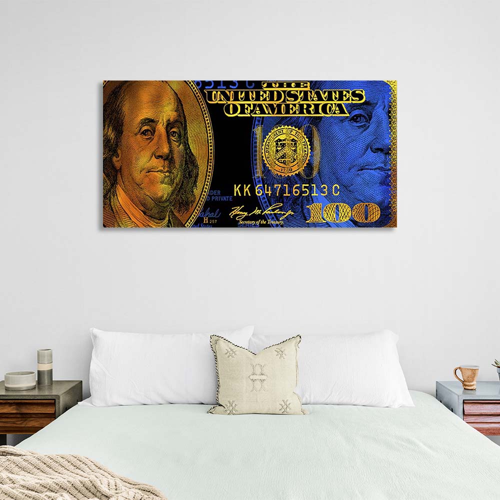 Inspirational Canvas Wall Art Print 100 dollars blue and gold