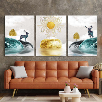 Multi Panel Canvas Wall Art Print Sun between two hills