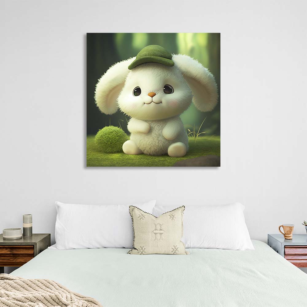 In the children's room Bunny on the lawn Canvas Wall Art Print