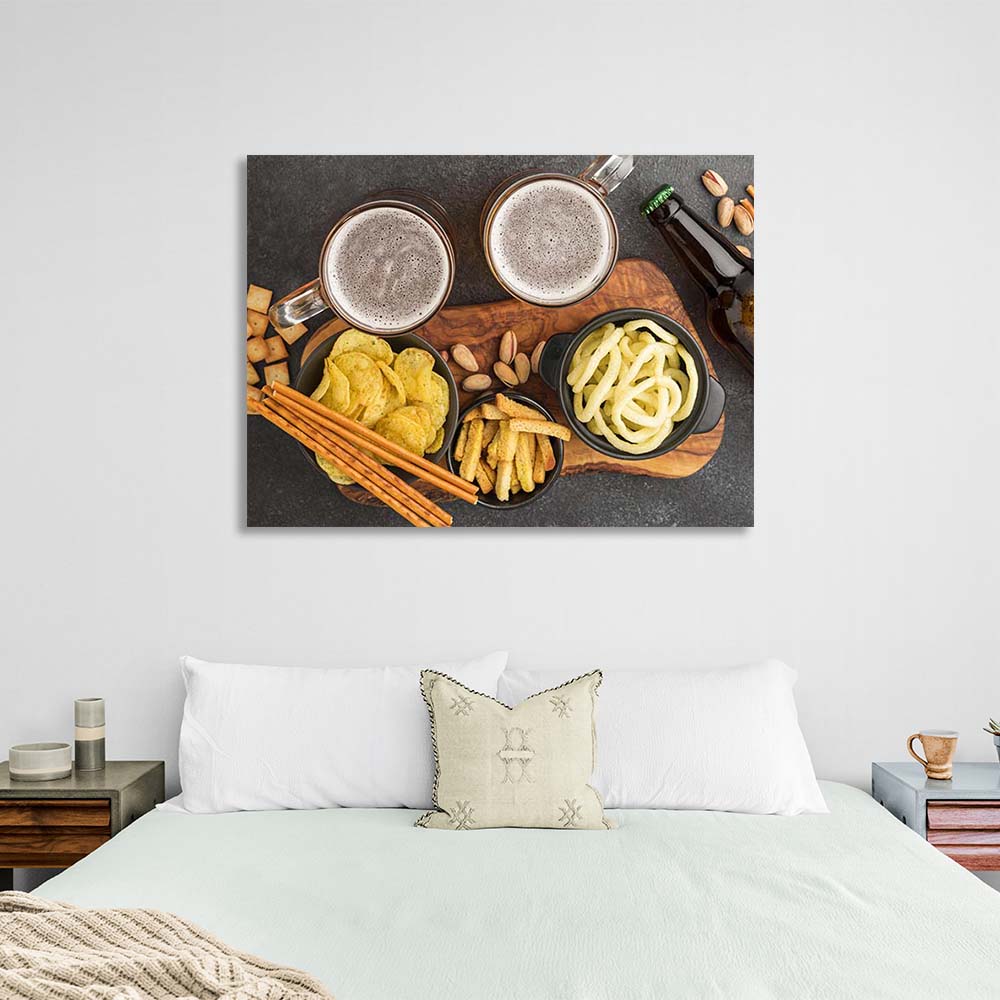 Canvas Wall Art Print For Kitchen Snacks with beer