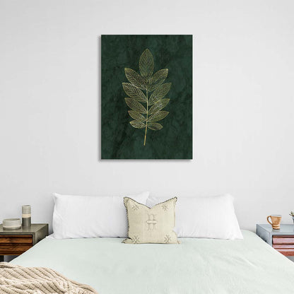 Canvas Wall Art Print Golden branch on dark green background