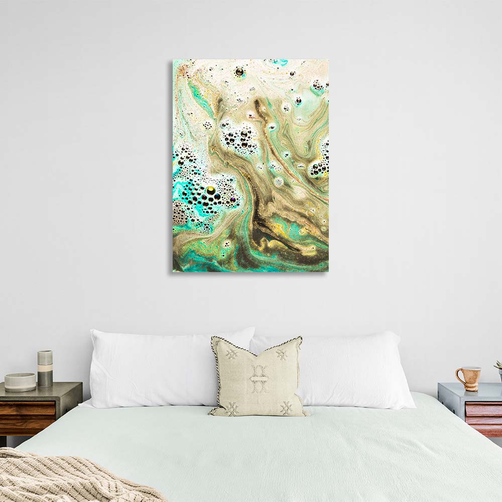 Abstraction Canvas Wall Art Print Beige and turquoise paint divorces on water