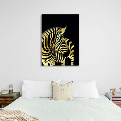 Canvas Wall Art Print Golden zebra 2 on black background