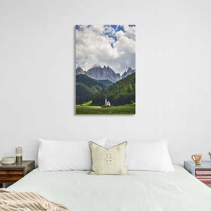 Canvas Wall Art Print Church at the foot of the mountains