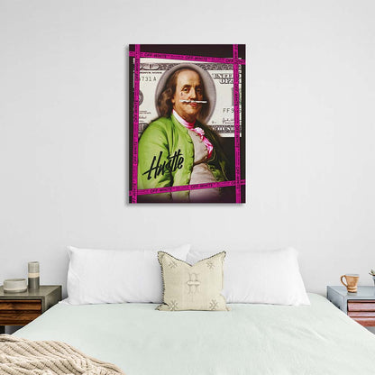 Franklin against the backdrop of $100 Inspirational Canvas Wall Art Print